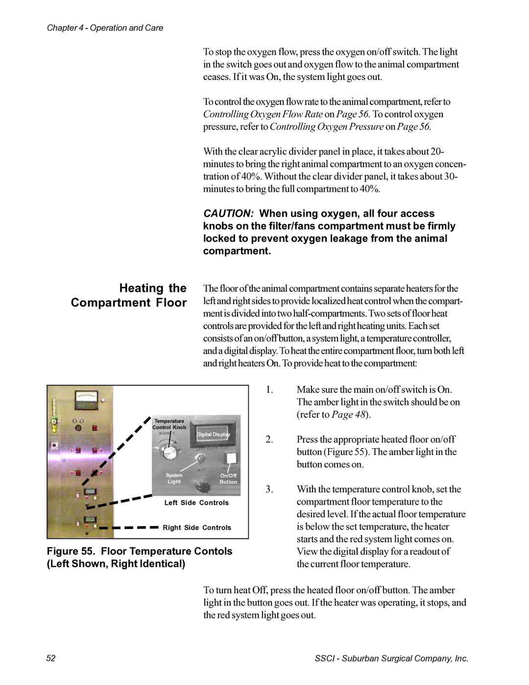 Suburban Mfg 12019-01-NGFREP manual Heating the Compartment Floor, Floor Temperature Contols Left Shown, Right Identical 