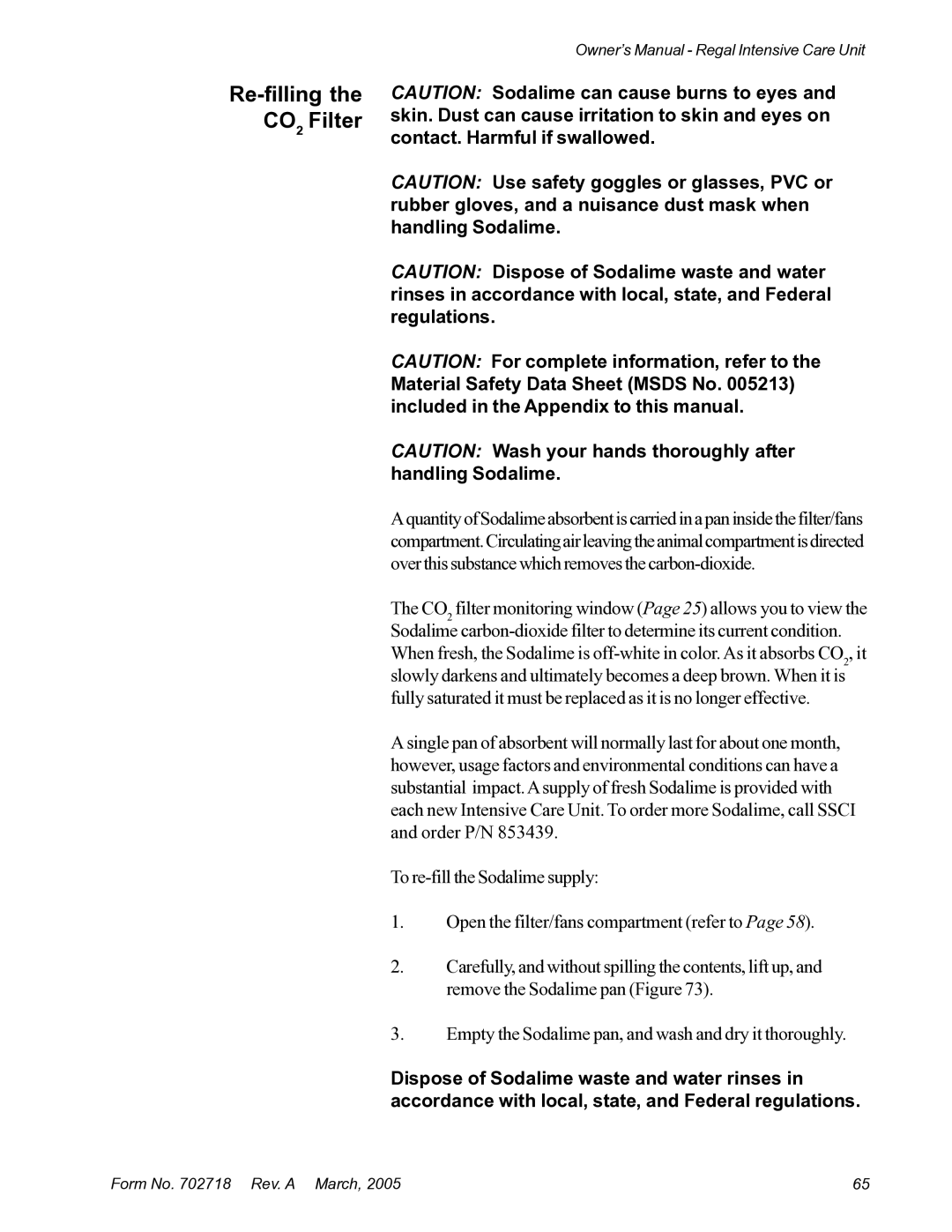 Suburban Mfg 12019-01-NGFREP manual Re-filling the CO2 Filter 