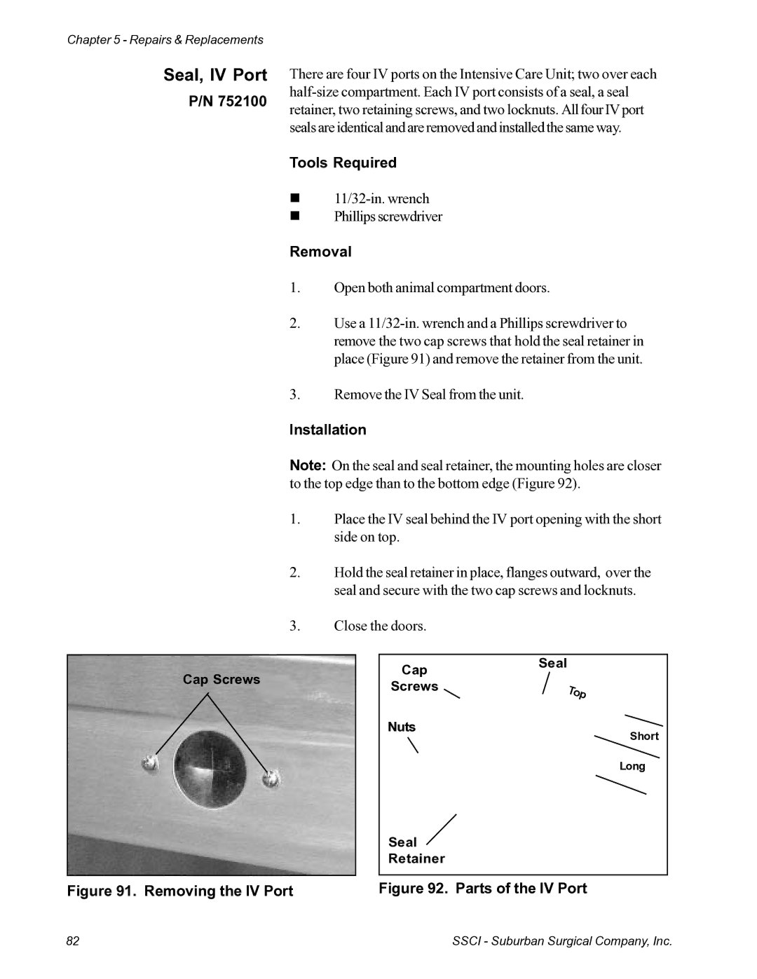 Suburban Mfg 12019-01-NGFREP manual Seal, IV Port, Removing the IV Port 