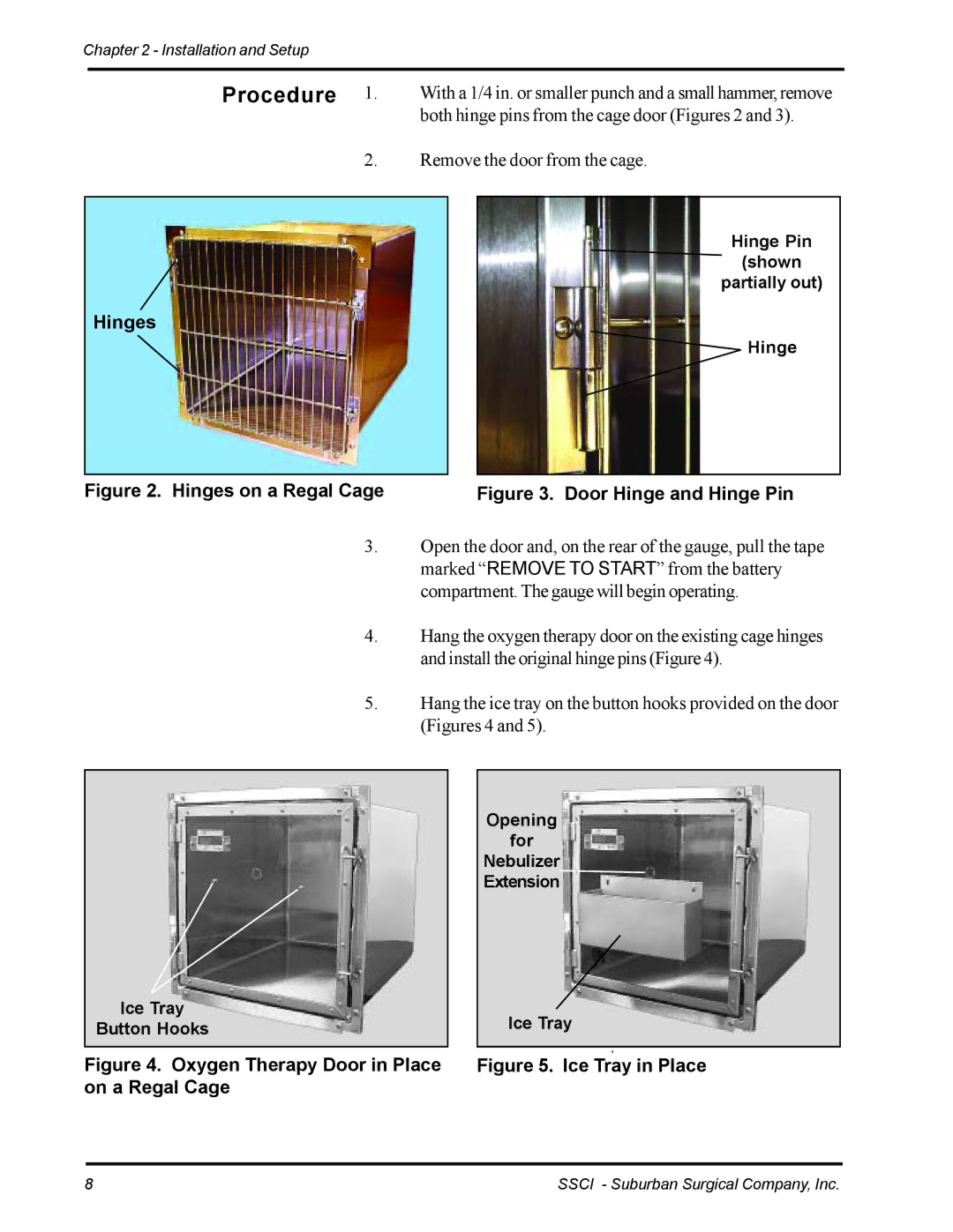 Suburban Mfg 12155-00-EPDRAA, 12155-00-FNHJAA, 12155-00-FNFNAA, 12155-00-EPHJAA manual Procedure, Hinges, On a Regal Cage 