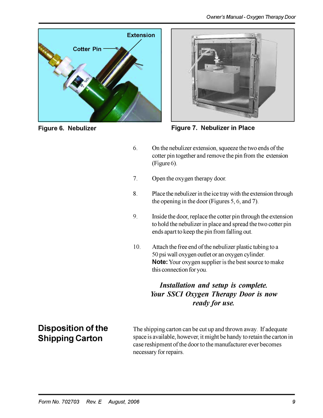 Suburban Mfg 12155-00-DREPAA, 12155-00-FNHJAA, 12155-00-FNFNAA manual Disposition of the Shipping Carton, Nebulizer 