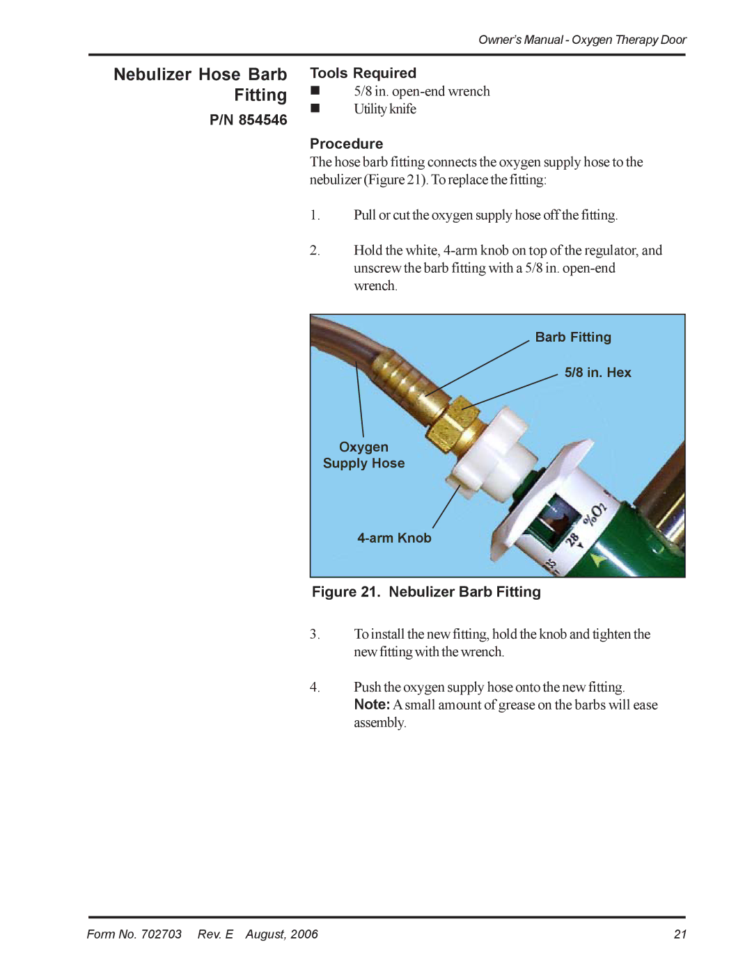 Suburban Mfg 12155-00-FNFNAA, 12155-00-FNHJAA, 12155-00-EPHJAA, 12155-00-EPEPAA Nebulizer Hose Barb Fitting, Tools Required 