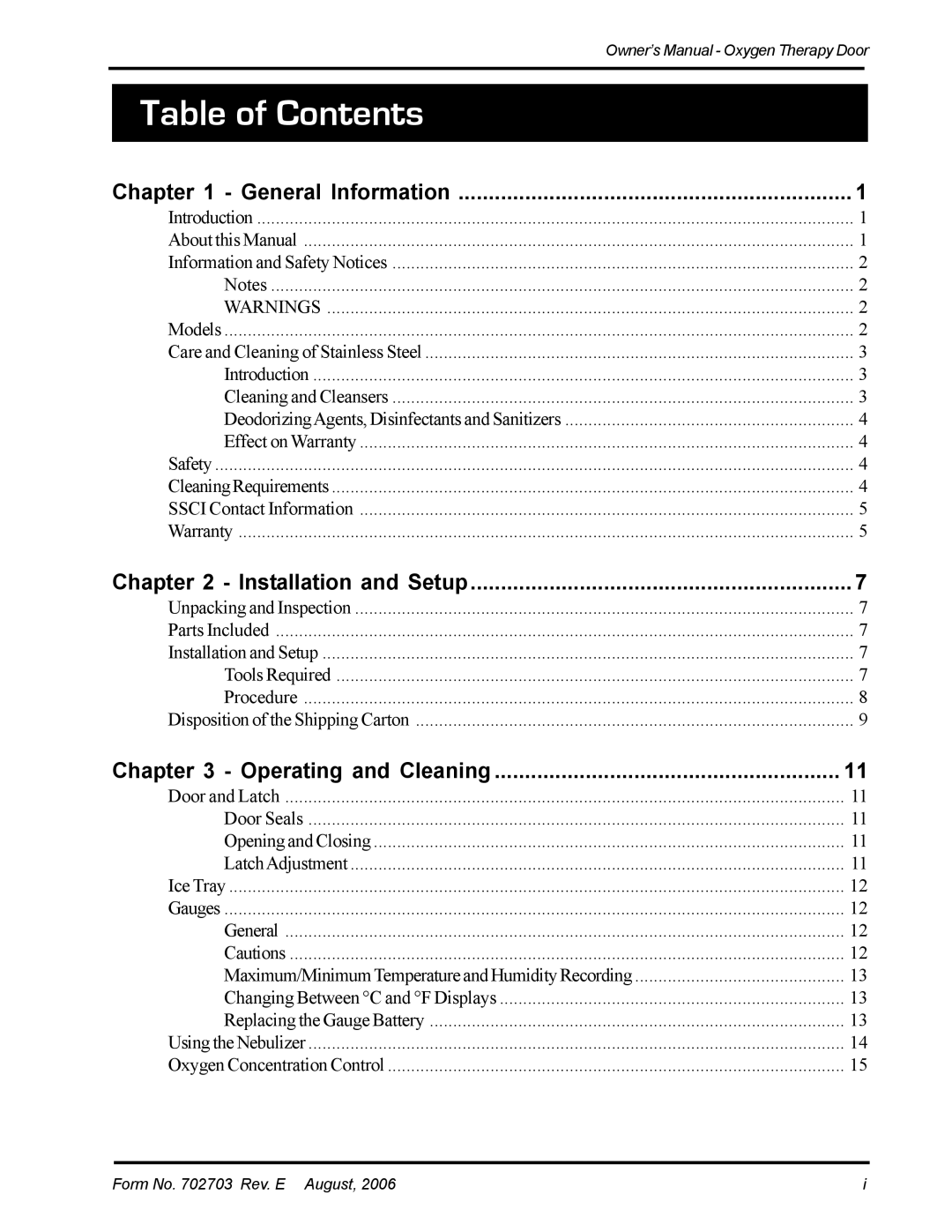 Suburban Mfg 12155-00-EPEPAA, 12155-00-FNHJAA, 12155-00-FNFNAA, 12155-00-EPHJAA, 12155-00-EPDRAA manual Table of Contents 