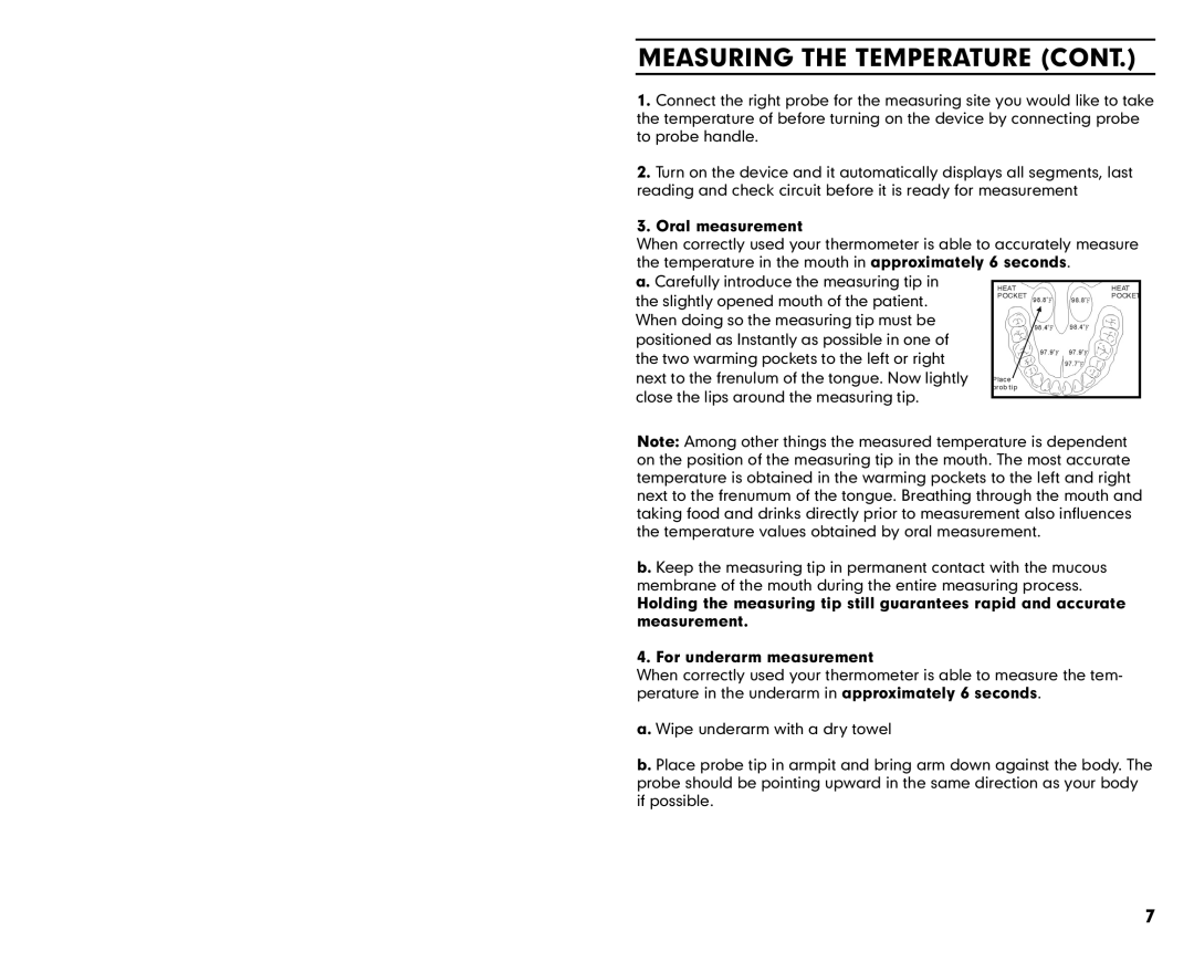 Summer Infant 3180 manual Oral measurement 