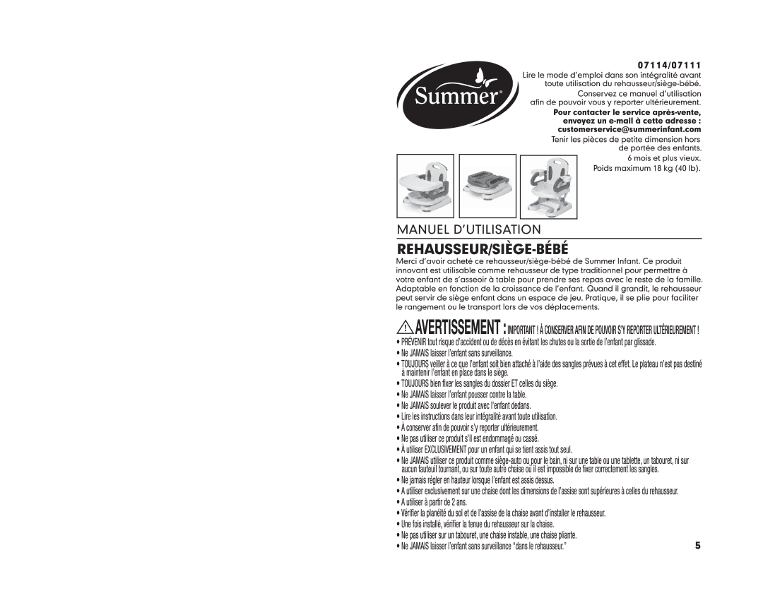 Summer Infant 7111, 7114 manual 