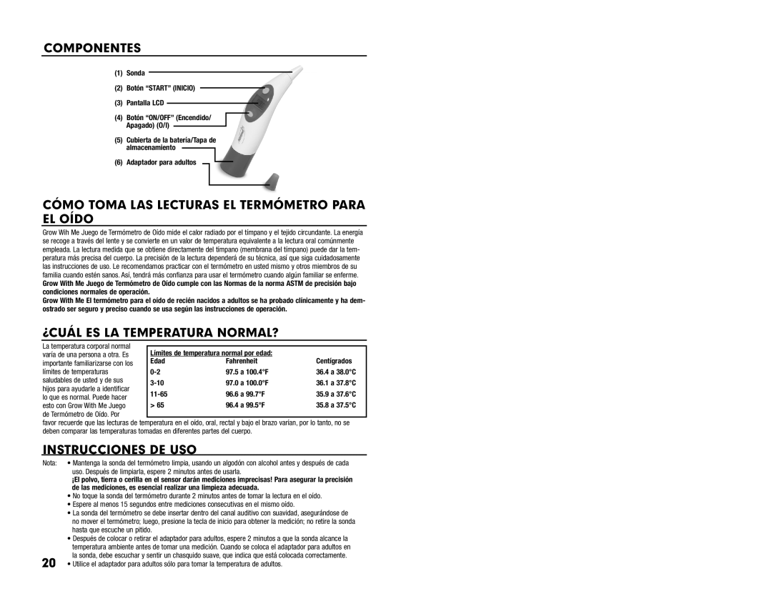 Summer Infant Ear Thermometer manual Componentes, Cómo Toma LAS Lecturas EL Termómetro Para EL Oído, Instrucciones DE USO 