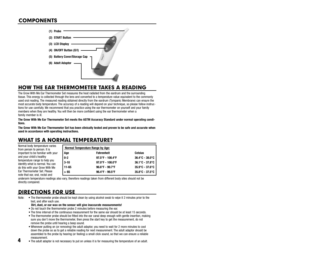 Summer Infant Ear Thermometer manual Components, HOW the EAR Thermometer Takes a Reading, What is a Normal TEMPERATURE? 