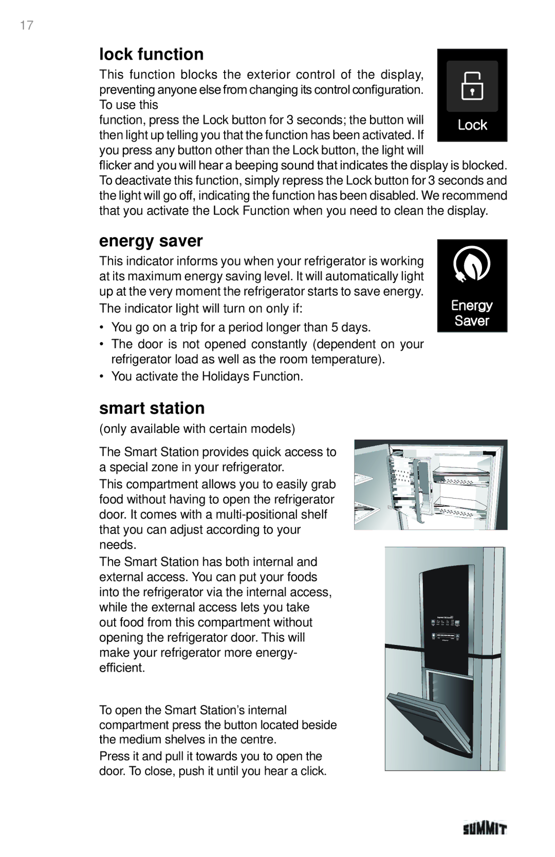 Summit 225D6783P011 manual Lock function, Energy saver, Smart station 