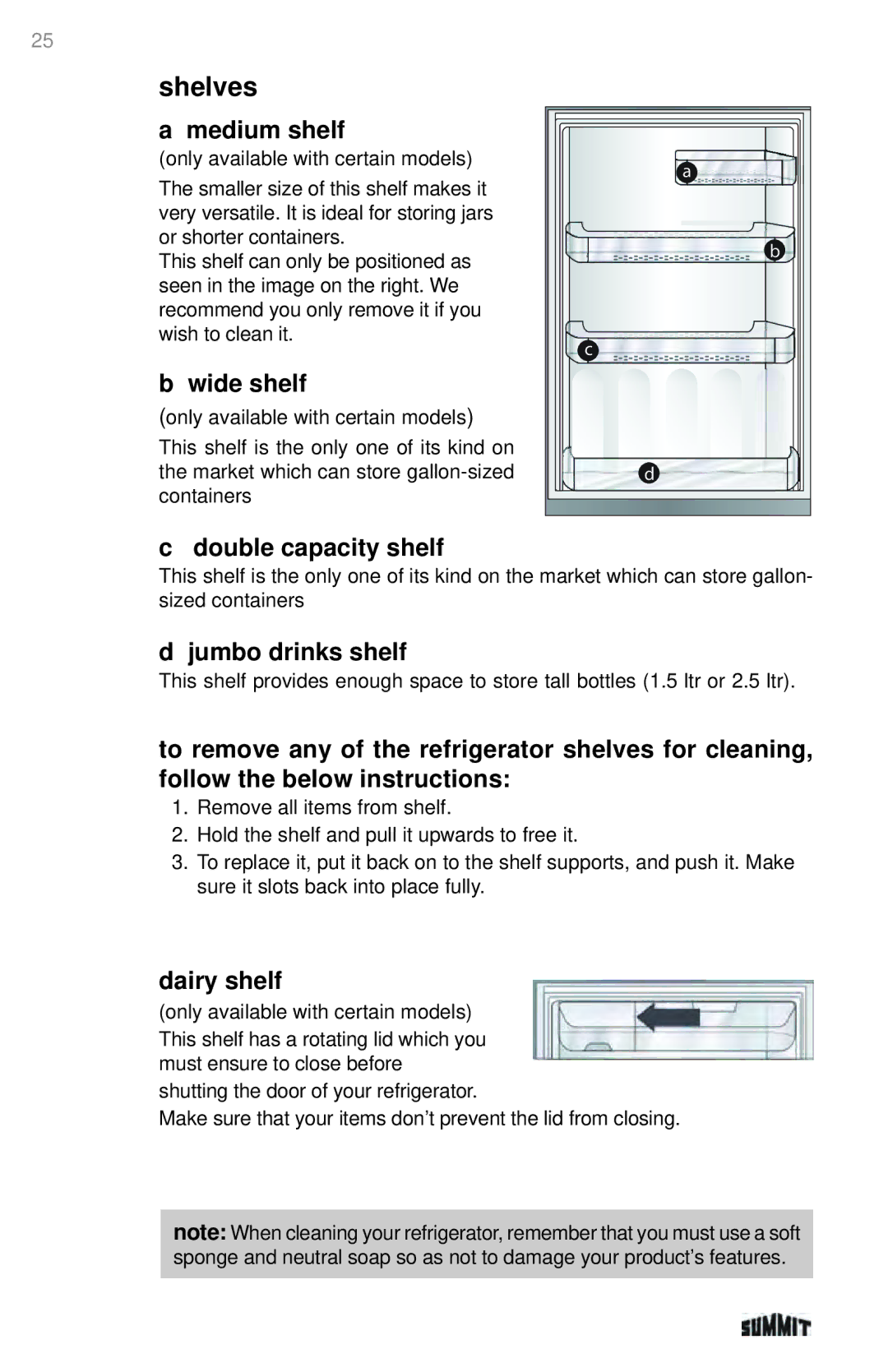 Summit 225D6783P011 manual Shelves 