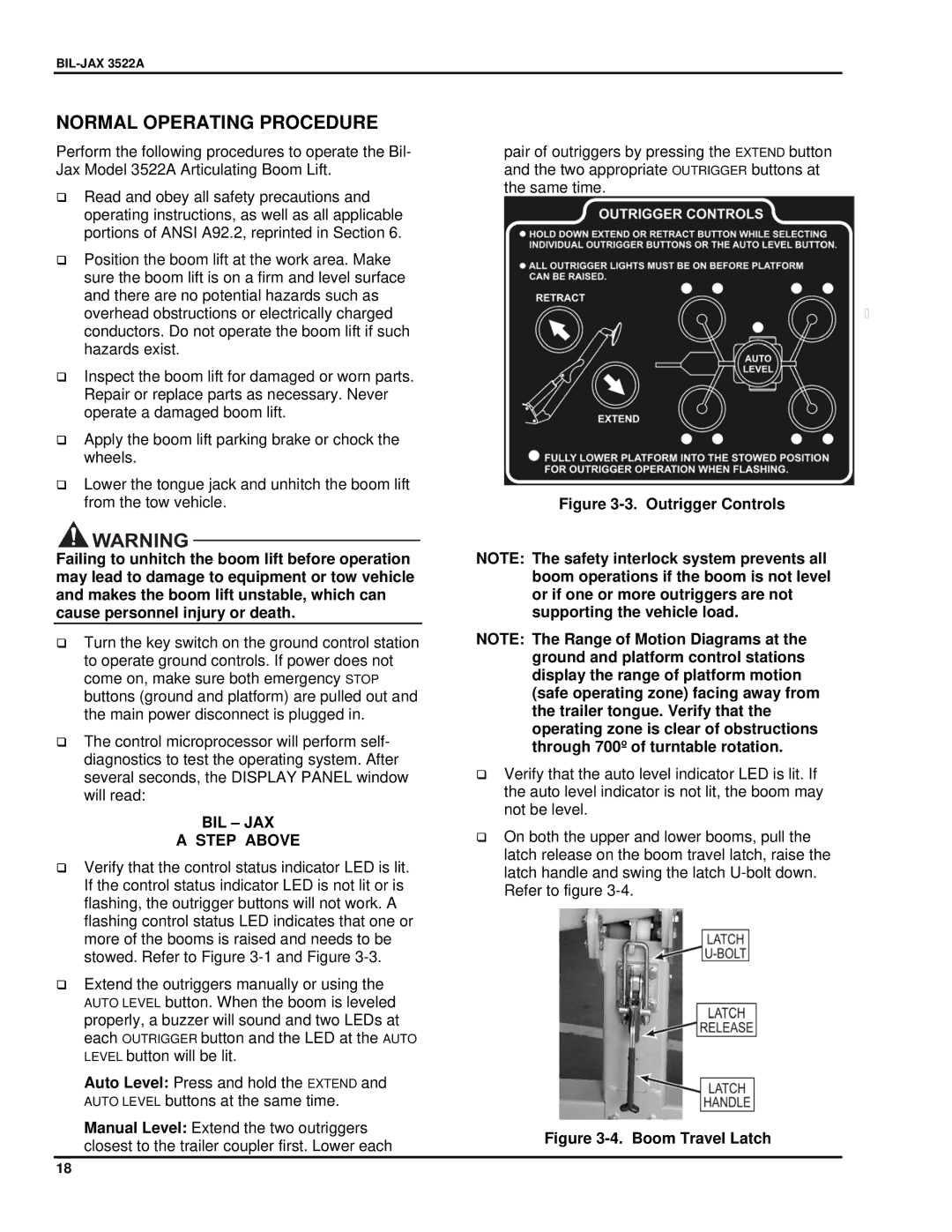 Summit 3522a manual Normal Operating Procedure, Outrigger Controls 