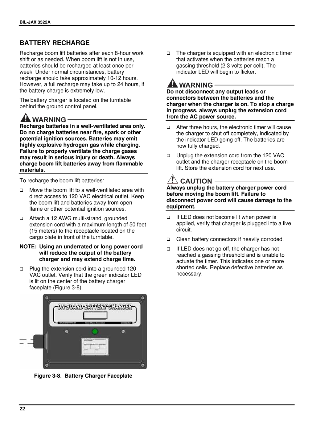 Summit 3522a manual Battery Recharge, Battery Charger Faceplate 