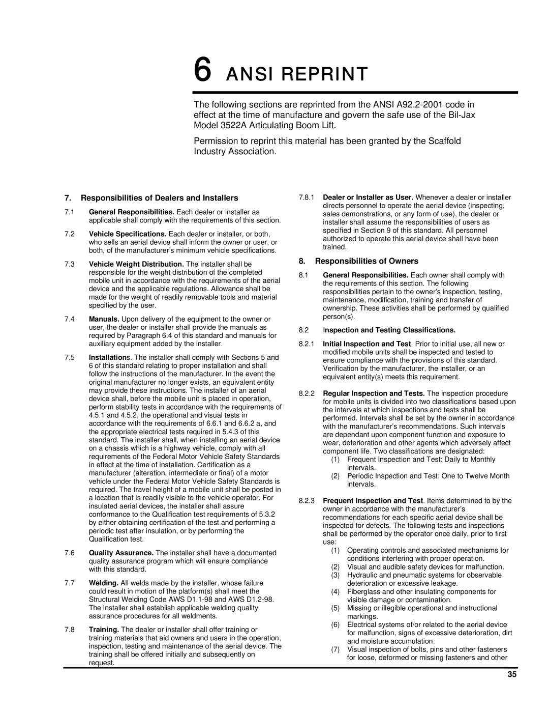 Summit 3522a manual Ansi Reprint, Responsibilities of Dealers and Installers 