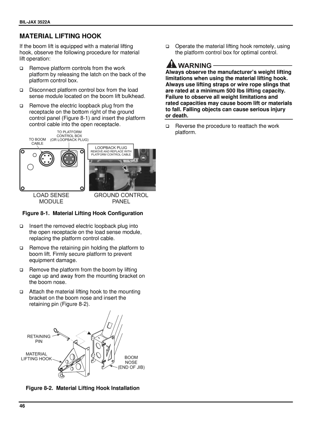 Summit 3522a manual Material Lifting Hook Configuration 