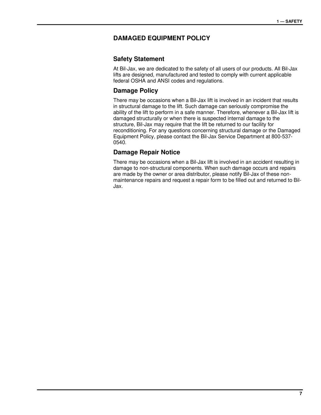 Summit 3522a manual Damaged Equipment Policy, Safety Statement 