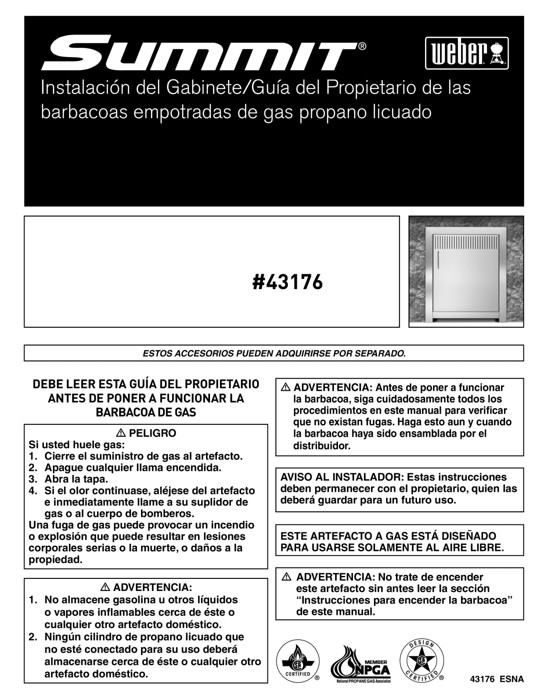 Summit 43176 manual Antes DE Poner a Funcionar LA Barbacoadegas 