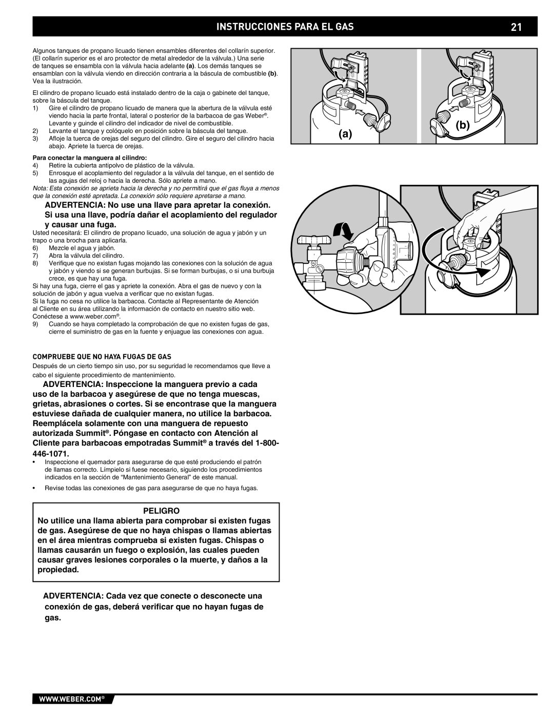 Summit 43176 manual Compruebe QUE no Haya Fugas DE GAS, Para conectar la manguera al cilindro 