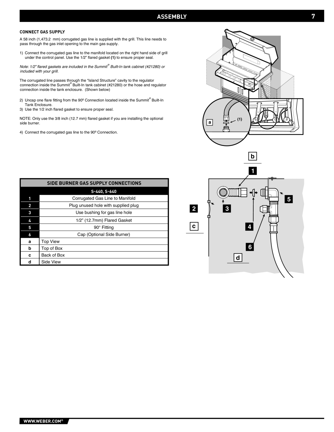 Summit 43176 manual Side Burner GAS Supply Connections, Connect GAS Supply 