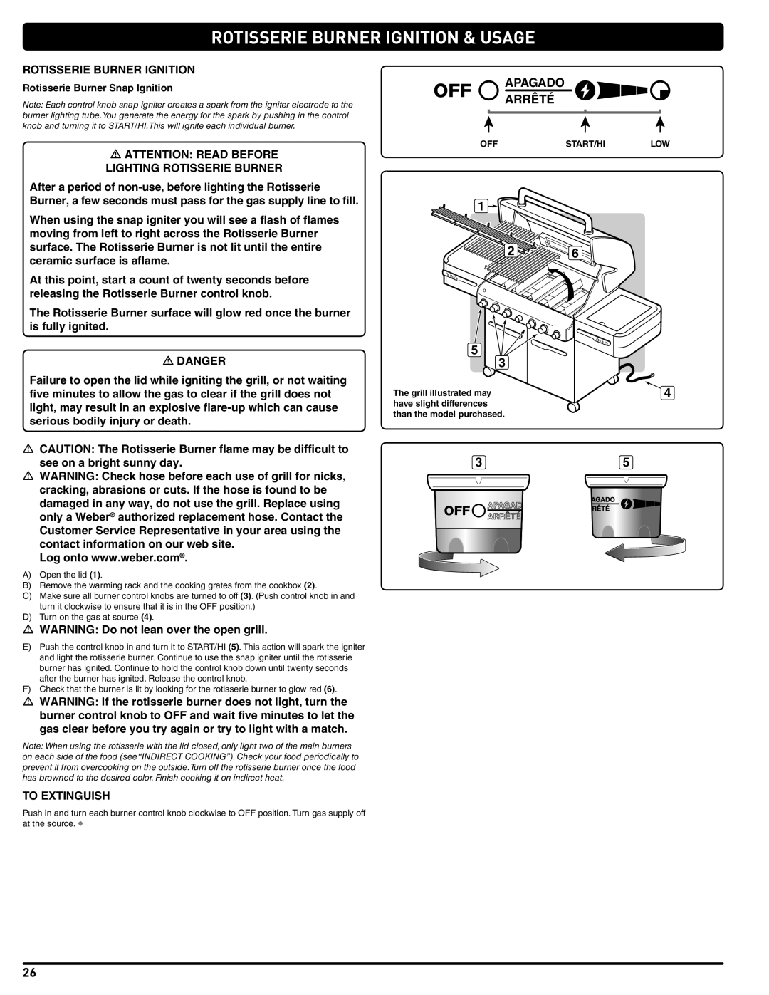 Summit 56209 manual Rotisserie Burner Ignition & Usage, Rotisserie Burner Snap Ignition 