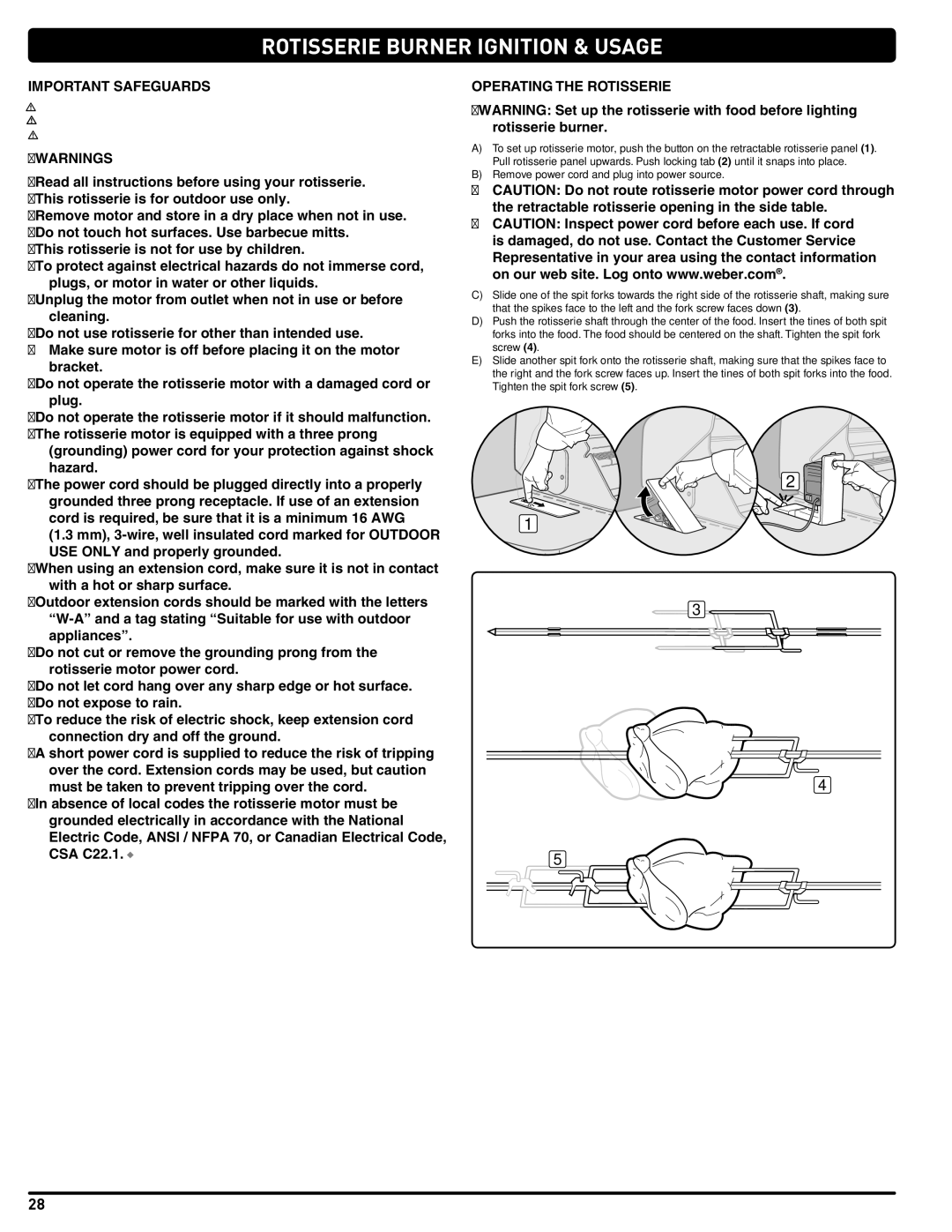 Summit 56209 manual Important Safeguards, Operating the Rotisserie 