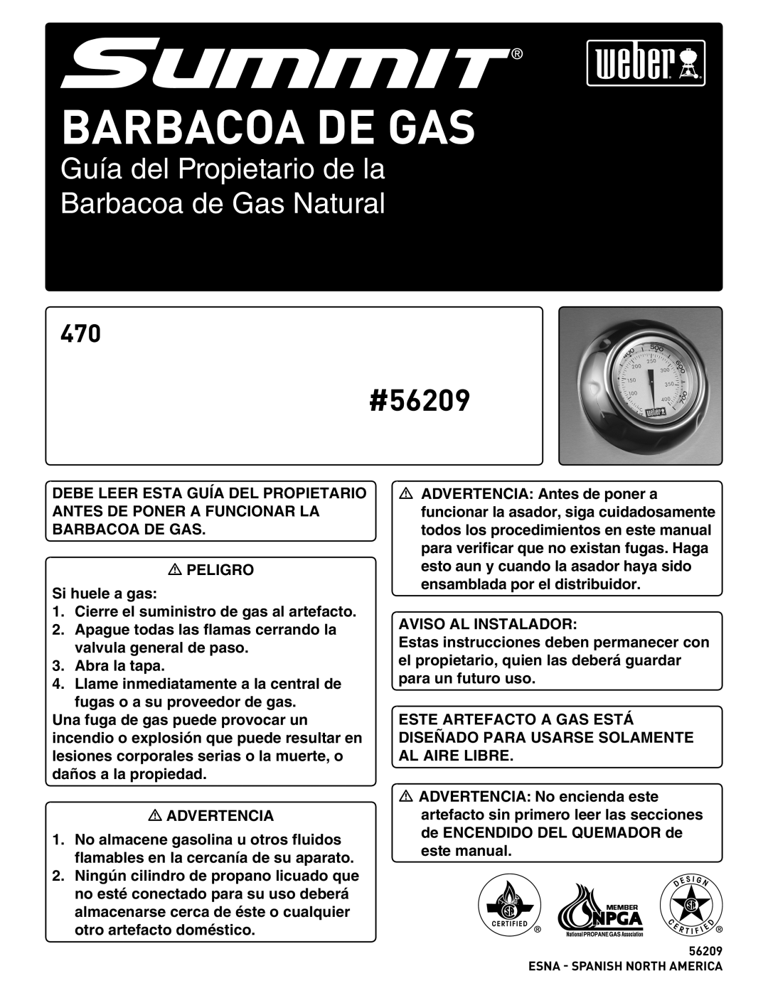 Summit 56209 manual Barbacoa de gas 