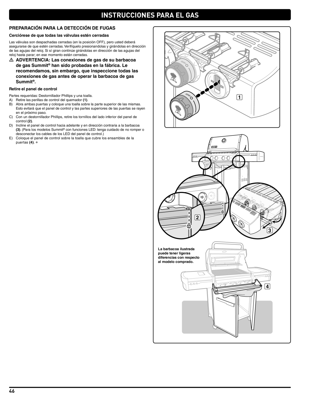 Summit 56209 manual Preparación Para LA Detección DE Fugas, Cerciórese de que todas las válvulas estén cerradas 