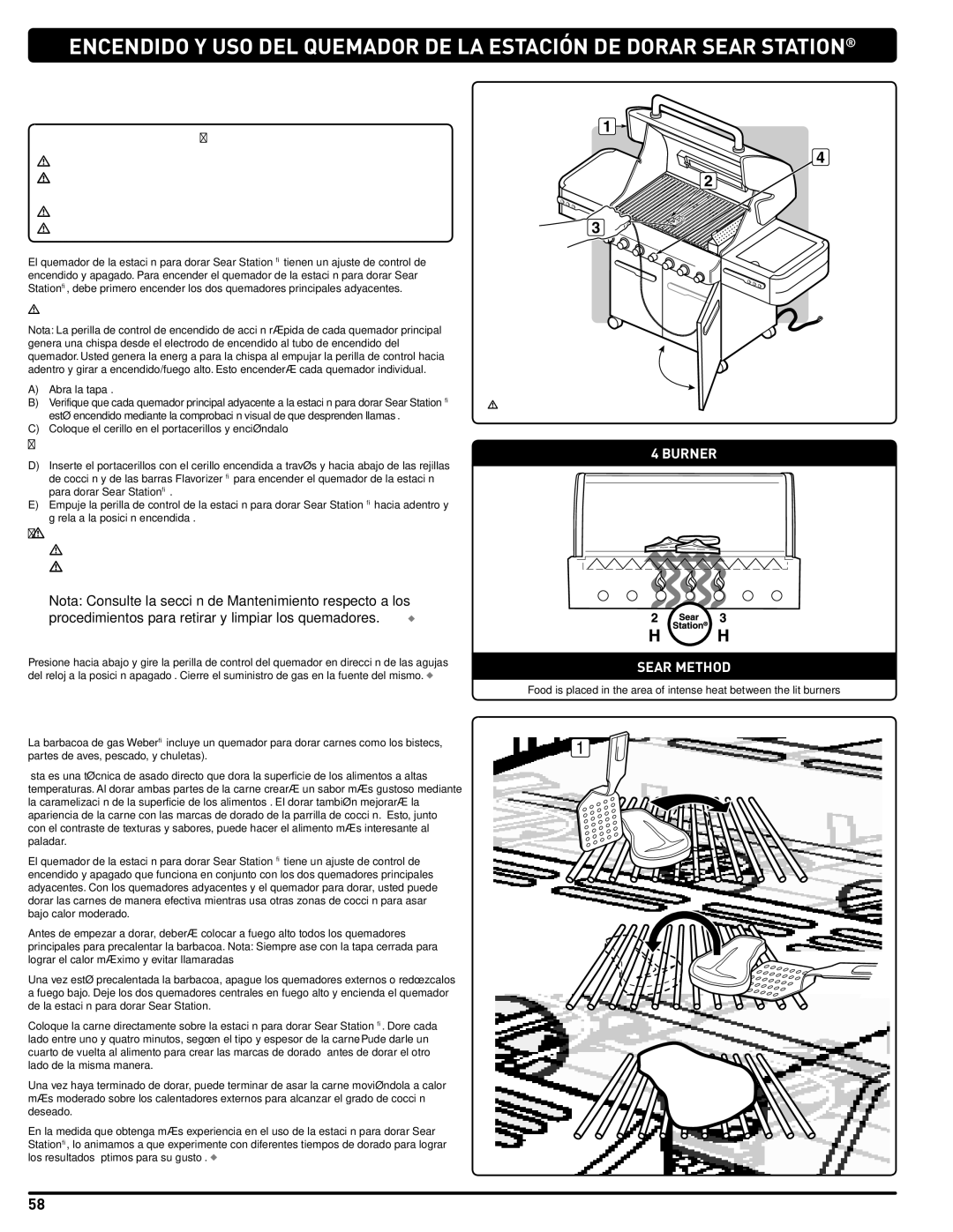 Summit 56209 manual  Advertencia No se incline sobre la barbacoa abierta, Cómo Usar LA Estación Para Dorar Sear Station 