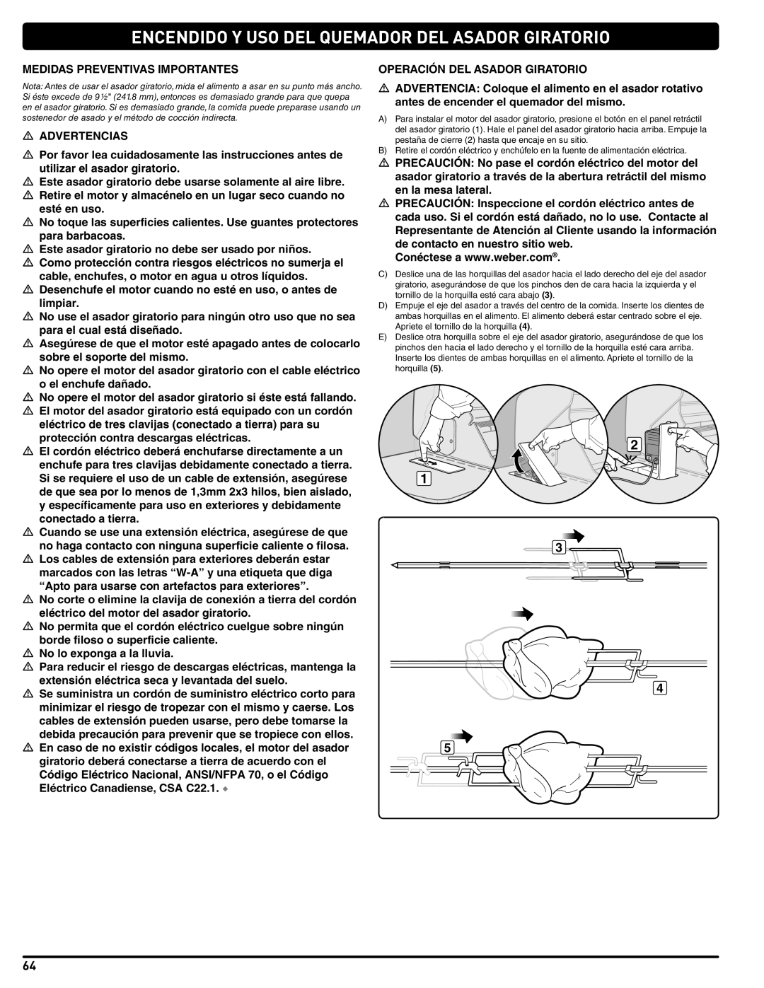 Summit 56209 manual Medidas Preventivas Importantes, Operación DEL Asador Giratorio 