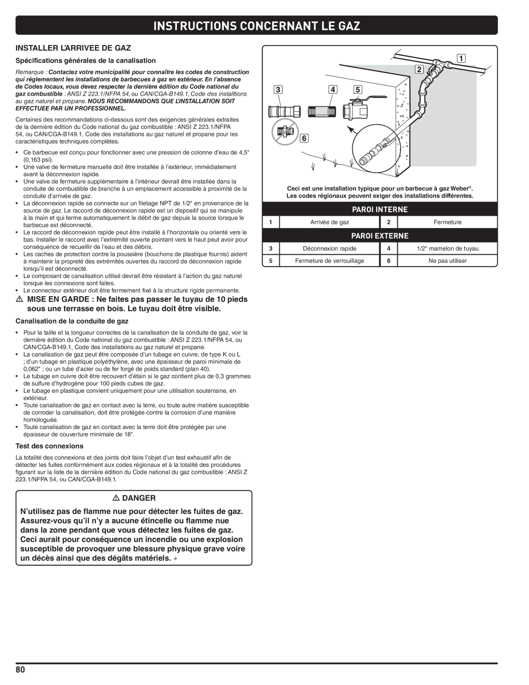 Summit 56209 manual Instructions Concernant LE GAZ, Installer L’ARRIVEE DE GAZ, Spécifications générales de la canalisation 