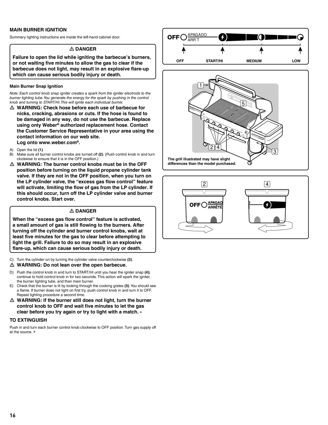 Summit 56214 manual Main Burner Ignition & Usage, To Extinguish, Main Burner Snap Ignition 