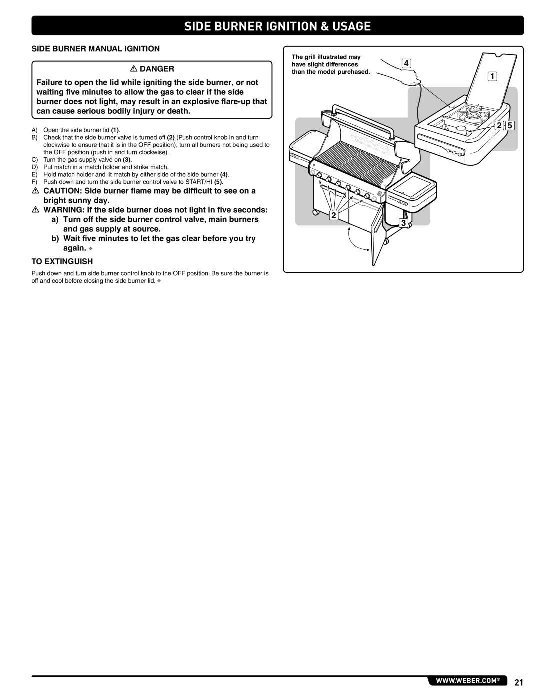 Summit 56214 manual Side Burner Manual Ignition 