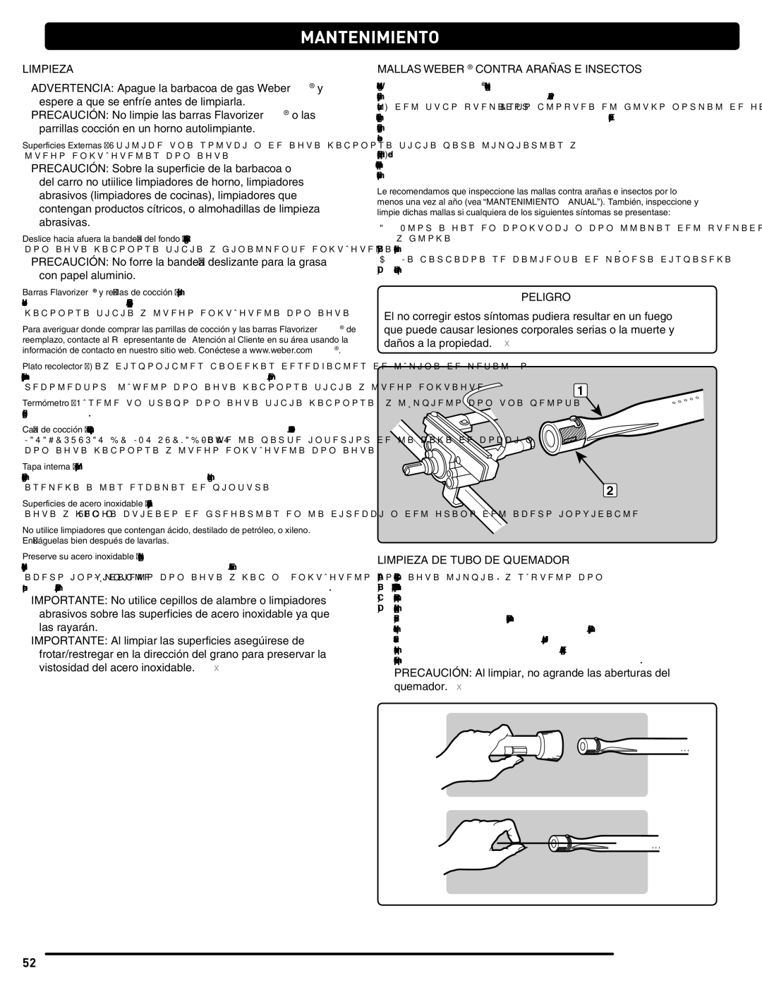 Summit 56214 manual Mantenimiento, Mallas Weber Contra Arañas E Insectos, Limpieza DE Tubo DE Quemador 