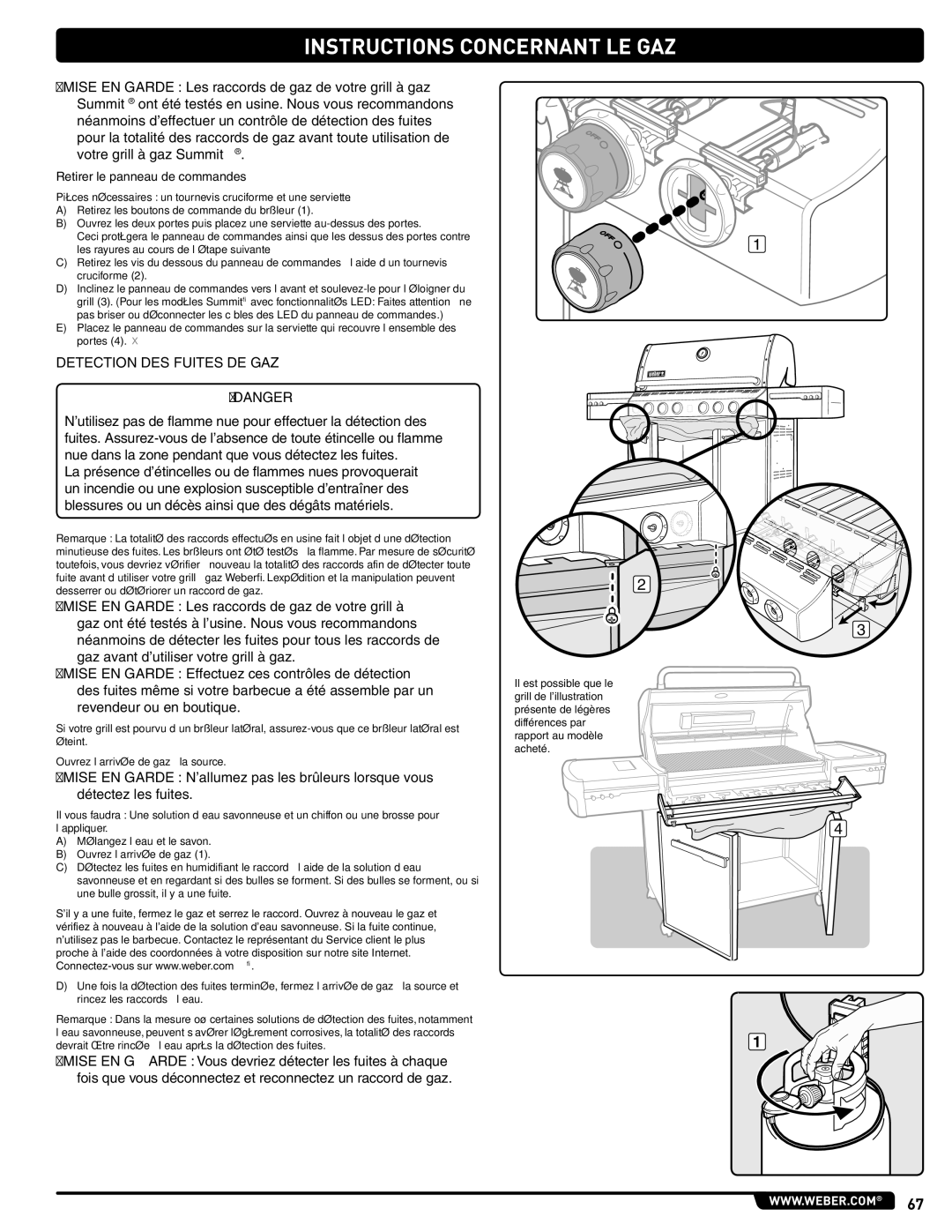 Summit 56214 manual Detection DES Fuites DE GAZ, Retirer le panneau de commandes 