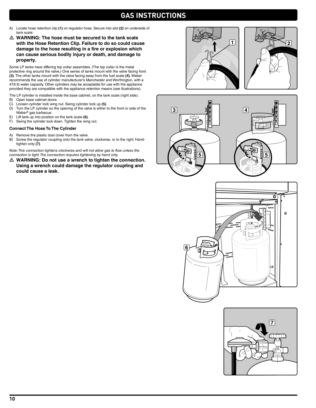 Summit 56214 manual Gas Instructions, Connect The Hose To The Cylinder 