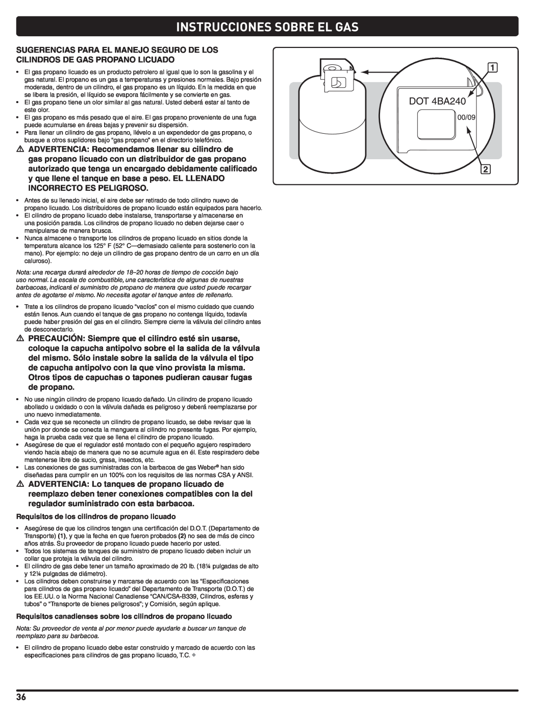 Summit 56214 manual Instrucciones Sobre El Gas 