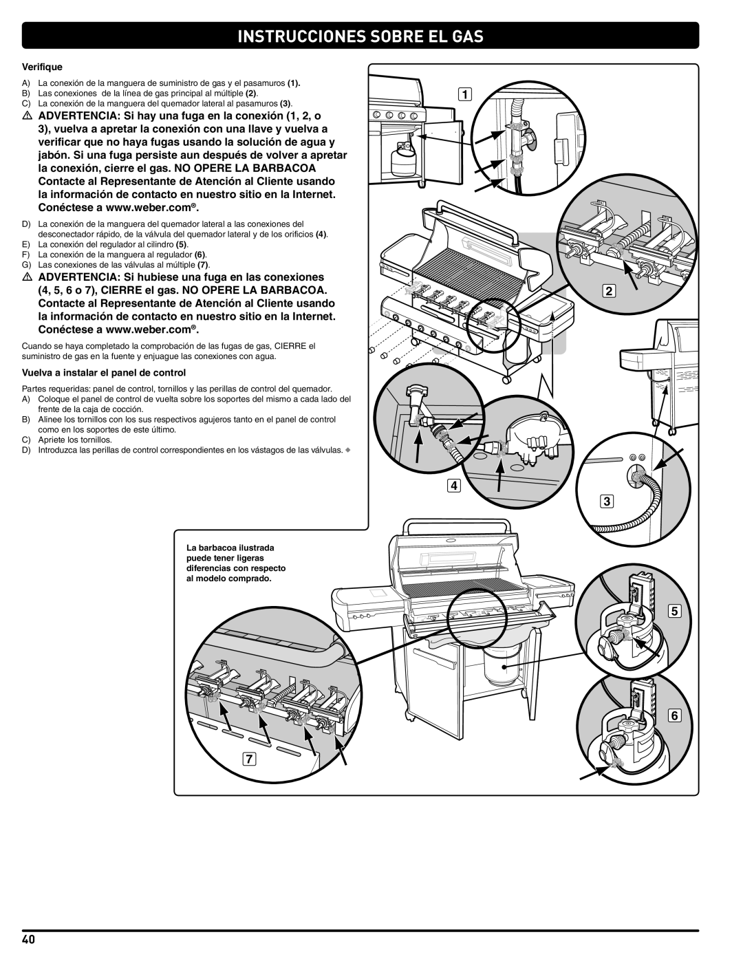 Summit 56214 manual Instrucciones Sobre El Gas, Verifique, Vuelva a instalar el panel de control 