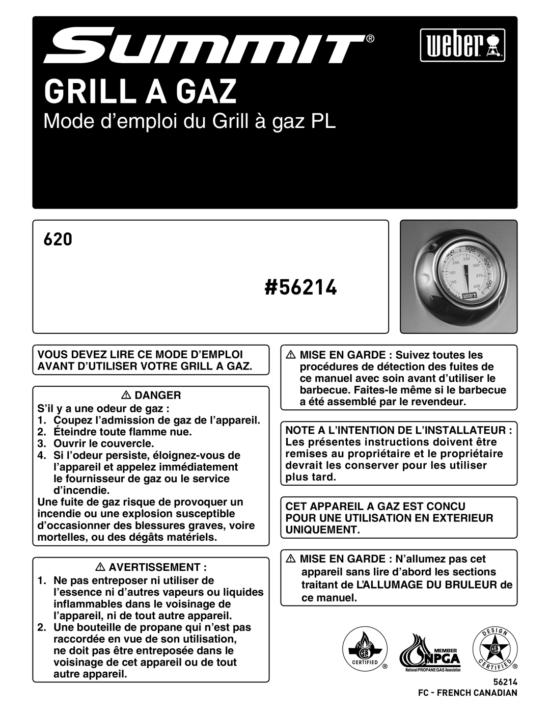 Summit manual Grill A Gaz, Mode d’emploi du Grill à gaz PL, #56214 
