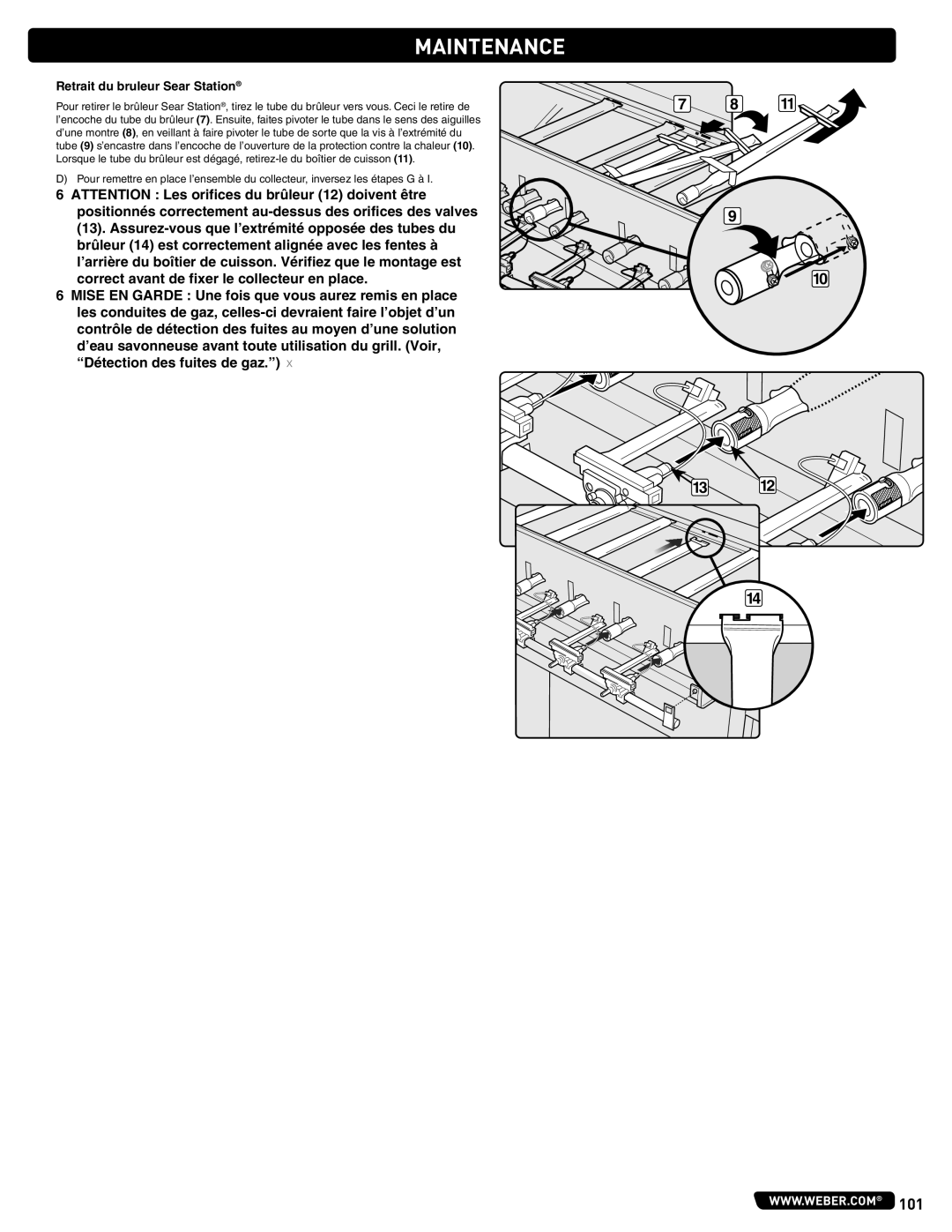 Summit 56575 manual Correct avant de fixer le collecteur en place, Retrait du bruleur Sear Station 