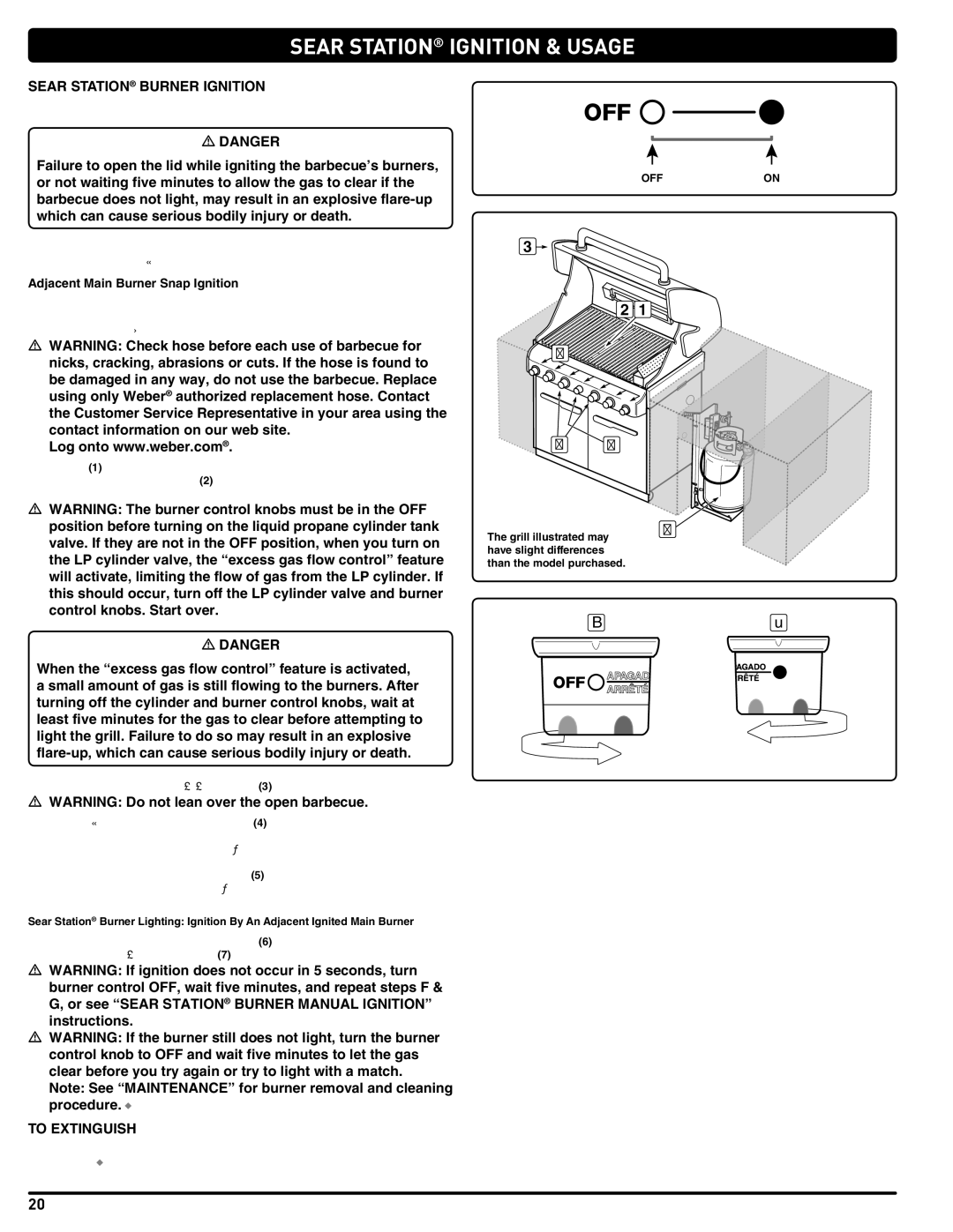 Summit 56575 manual Sear Station Ignition & Usage, Sear Station Burner Ignition, Adjacent Main Burner Snap Ignition 