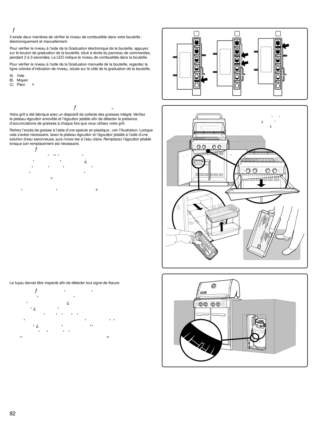 Summit 56575 manual Avant D’UTILISER LE Grill, Niveau DE Combustible, PLATEAU-EGOUTTOIR Amovible ET Egouttoir Jetable 