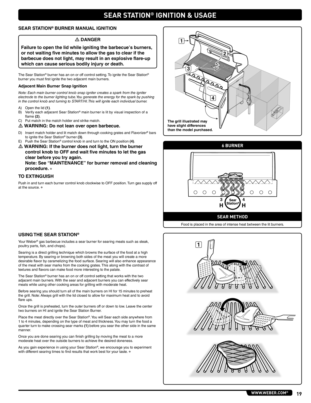 Summit 56580 manual Sear Station Burner Manual Ignition, Using the Sear Station 