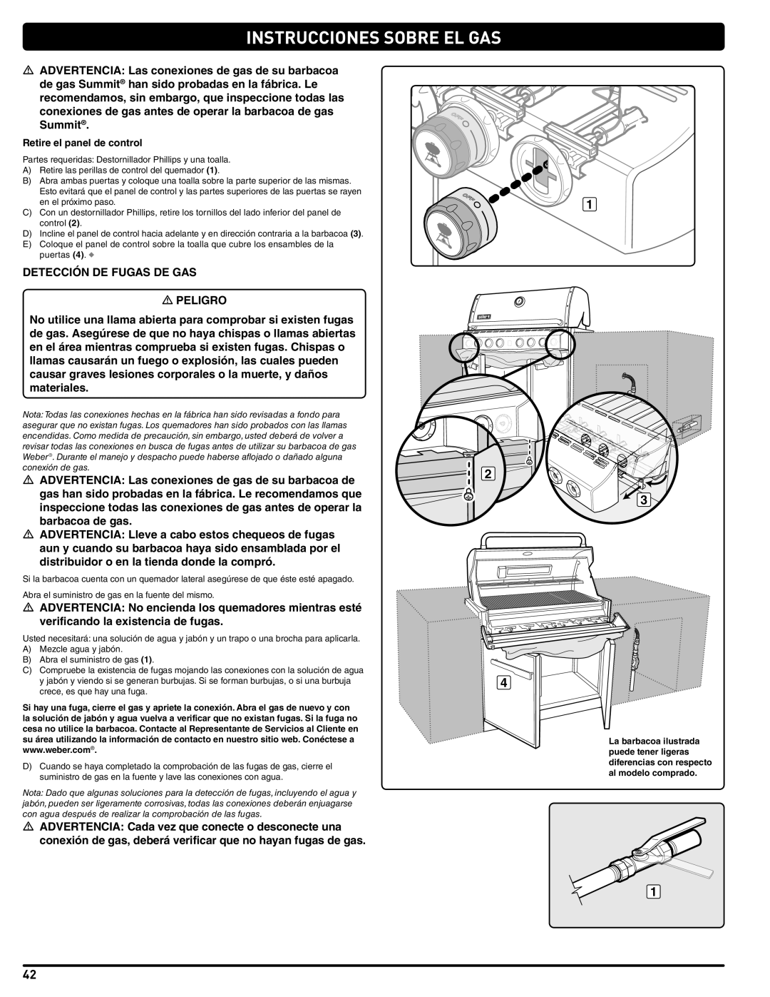 Summit 56580 manual Detección DE Fugas DE GAS, Retire el panel de control 