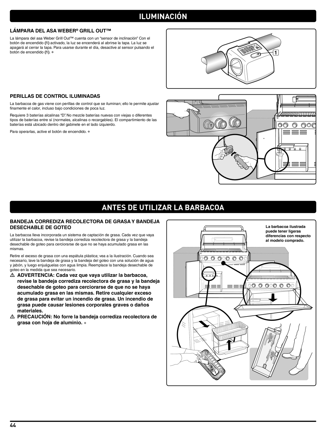 Summit 56580 Iluminación, Antes DE Utilizar LA Barbacoa, Lámpara DEL ASA Weber Grill OUT, Perillas DE Control Iluminadas 