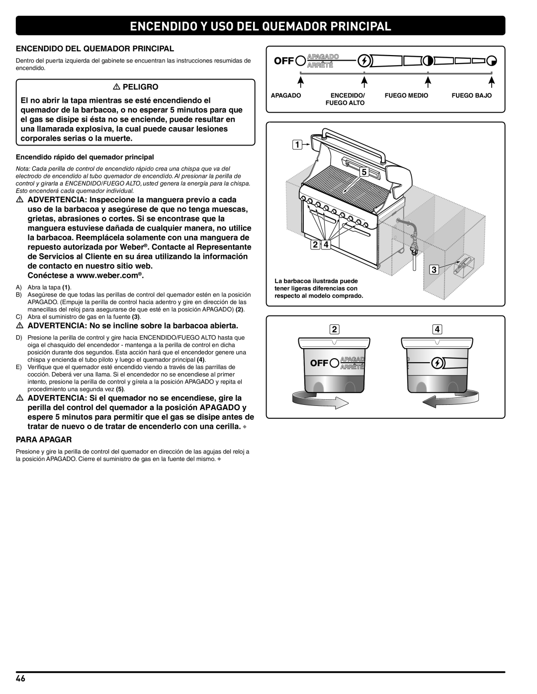 Summit 56580 manual Encendido Y USO DEL Quemador Principal, Encendido DEL Quemador Principal, Para Apagar 