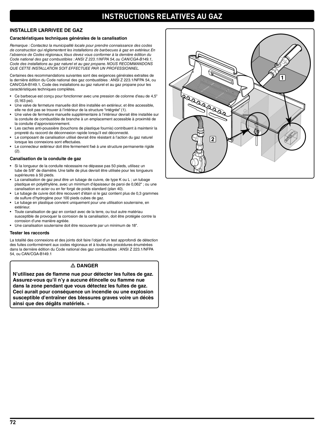 Summit 56580 manual Instructions Relatives AU GAZ, Installer L’ARRIVEE DE GAZ, Canalisation de la conduite de gaz 