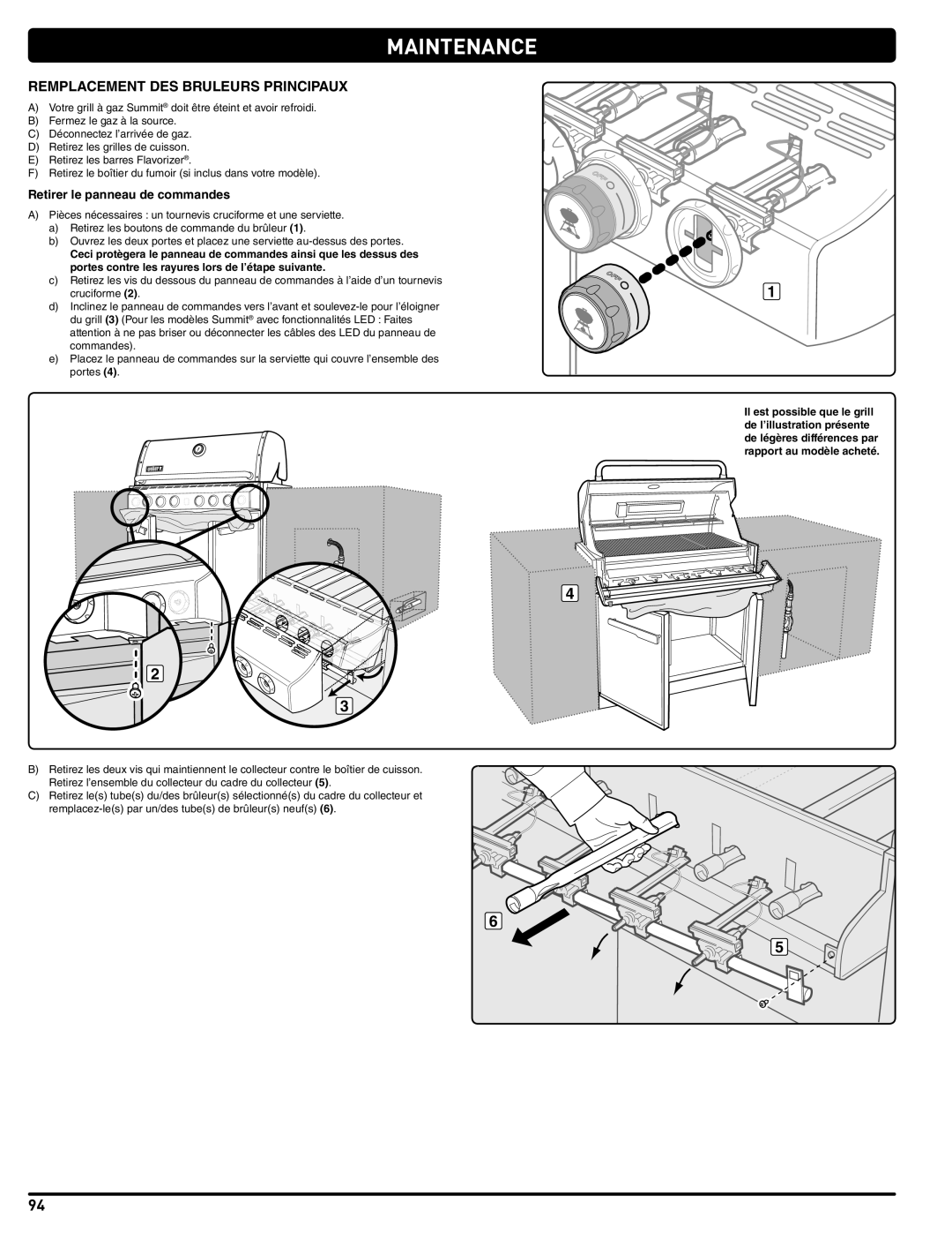 Summit 56580 manual Remplacement DES Bruleurs Principaux, Retirer le panneau de commandes 