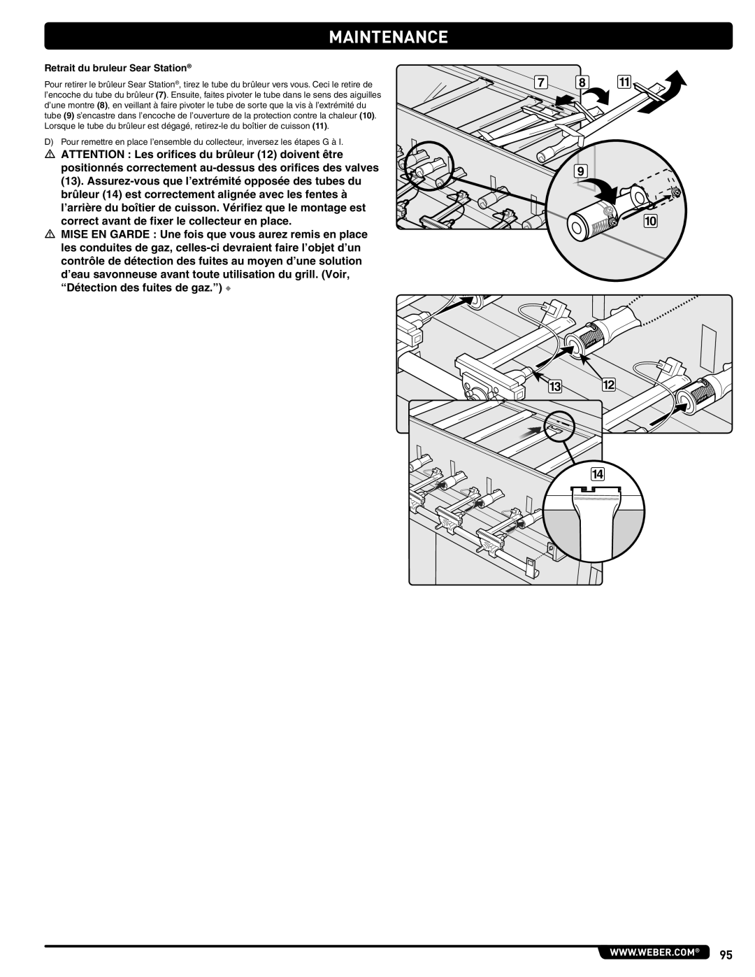 Summit 56580 manual Correct avant de fixer le collecteur en place, Retrait du bruleur Sear Station 