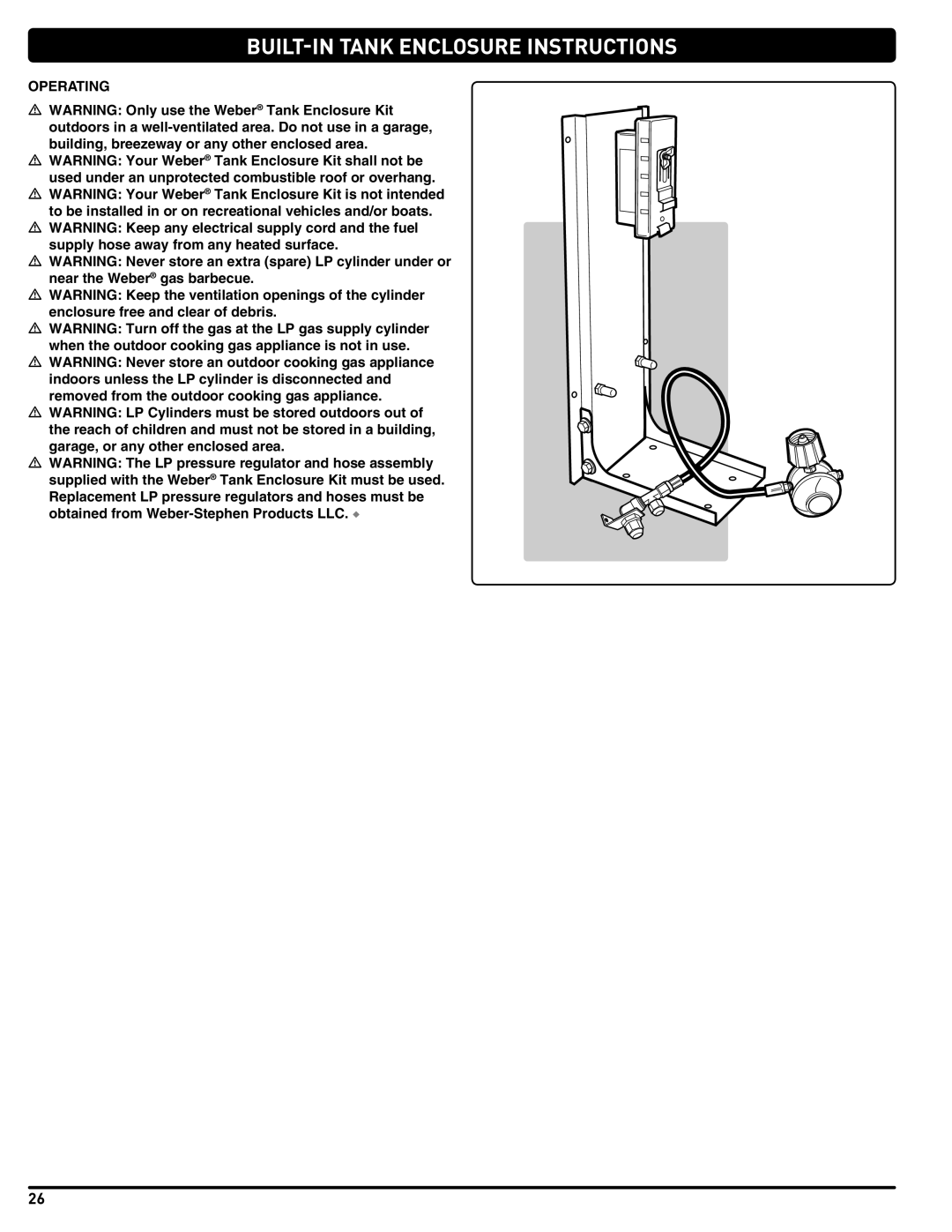 Summit 660-LP, 460-LP manual BUILT-IN Tank Enclosure Instructions, Operating 