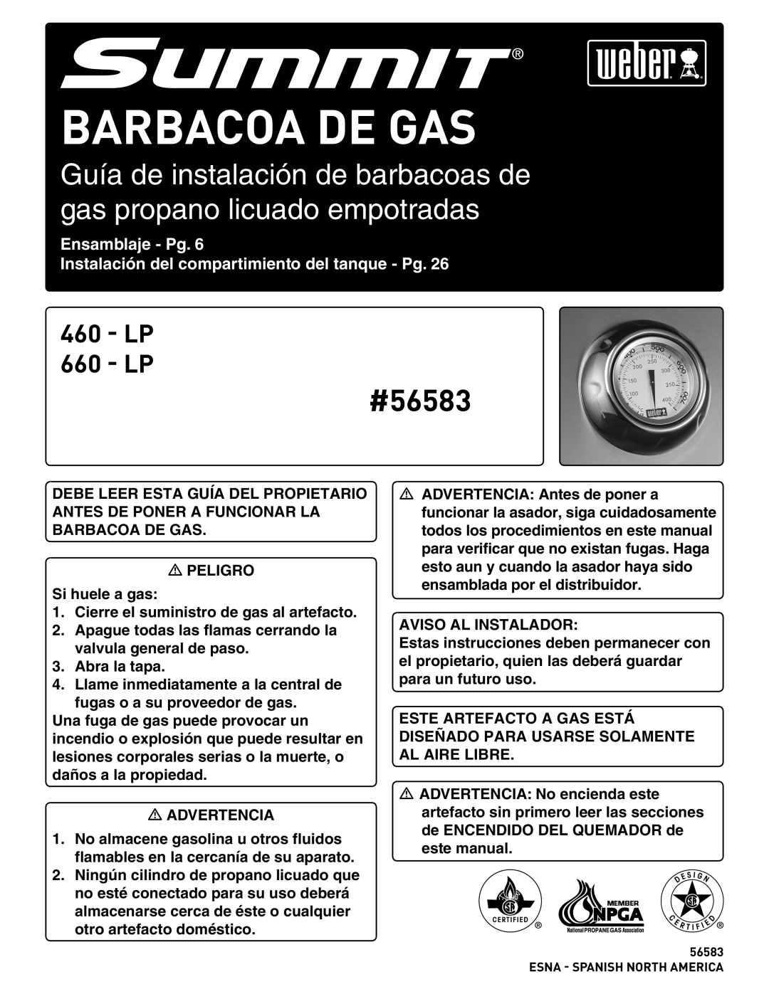 Summit 460-LP, 660-LP manual Barbacoa de Gas 