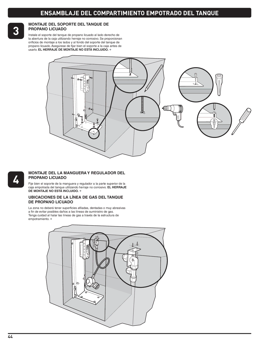 Summit 660-LP manual Ensamblaje DEL Compartimiento Empotrado DEL Tanque, Montaje DEL Soporte DEL Tanque DE Propano Licuado 