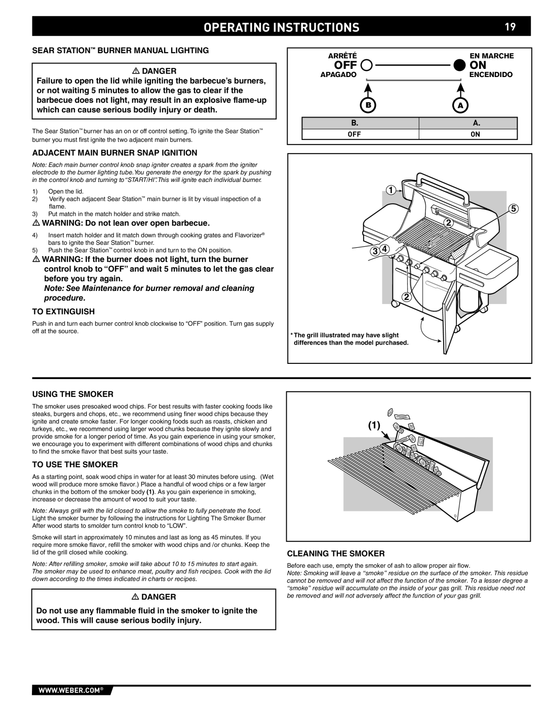 Summit 89190 manual Sear Station Burner Manual Lighting, Using the Smoker, To USE the Smoker, Cleaning the Smoker 